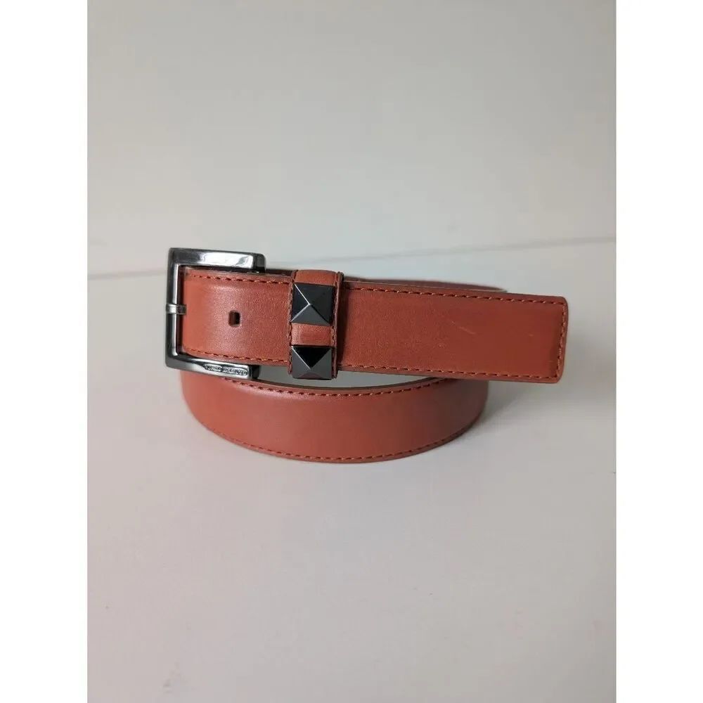 Vince Camuto Belt Men Large Brown Genuine Leather Studded Buckle